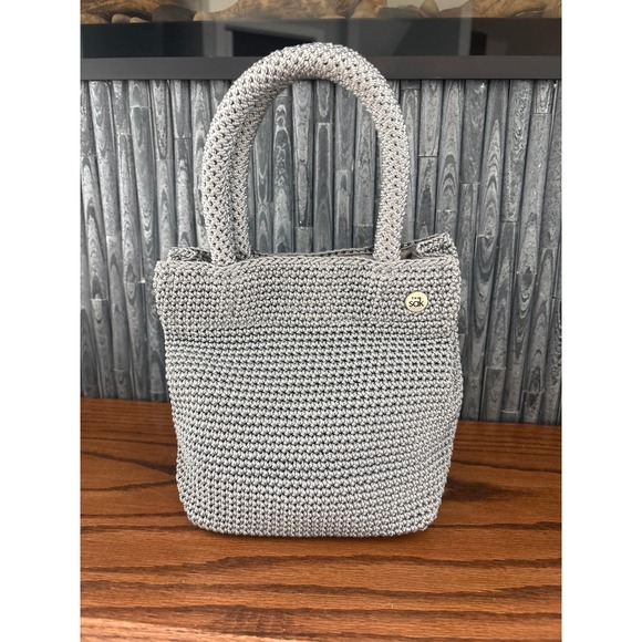 The Sak Handbags - The Sak Crochet Tote Bag Silver Metallic Woven Top Handle Shoulder Bag